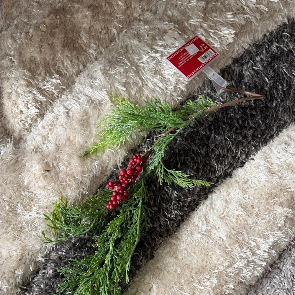 Festive Pine Garland with Red Berries